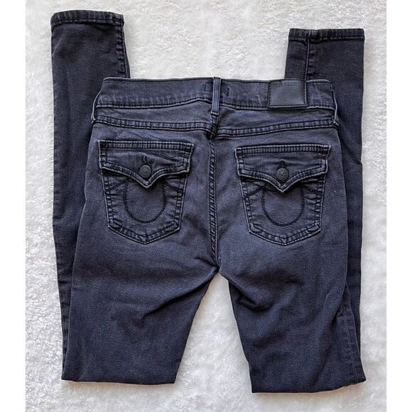 True Religion Halle Mid-Rise Super Skinny Faded Black Jeans with Flaps, Size 25 - Picture 14 of 16